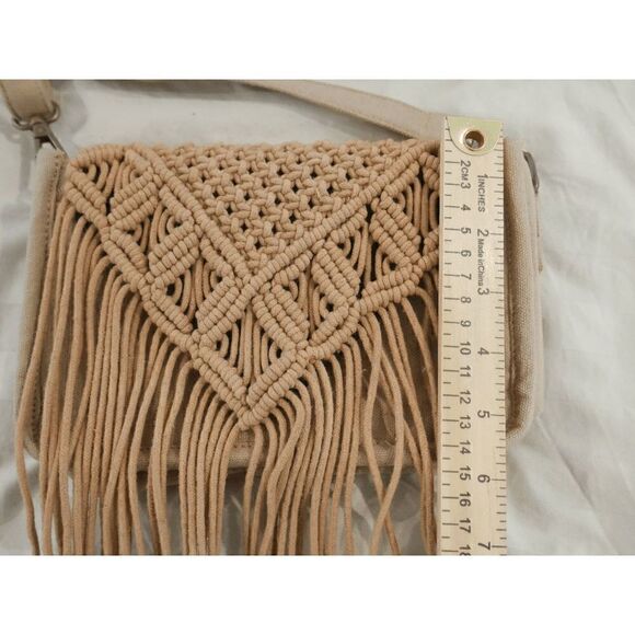 India Handmade Mini Fringed Cotton Crochet Bohemian Crossbody Bag - Picture 6 of 9